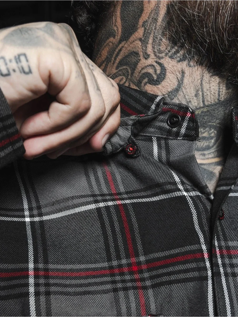 DIXXON Gray & Black Plaid Lightweight Shirt Jacket with Red Accents